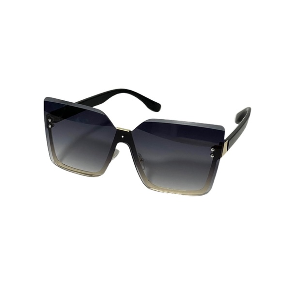 Accessories - 1109-Rimless Oversized Vintage Gradient Sunglasses - Black